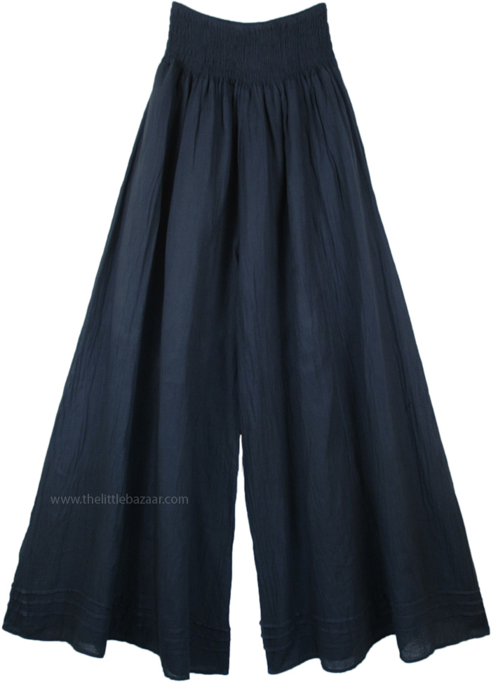 Flared Blue Pants with Pin Tucks on Hem - Clothing - Sale on bags ...