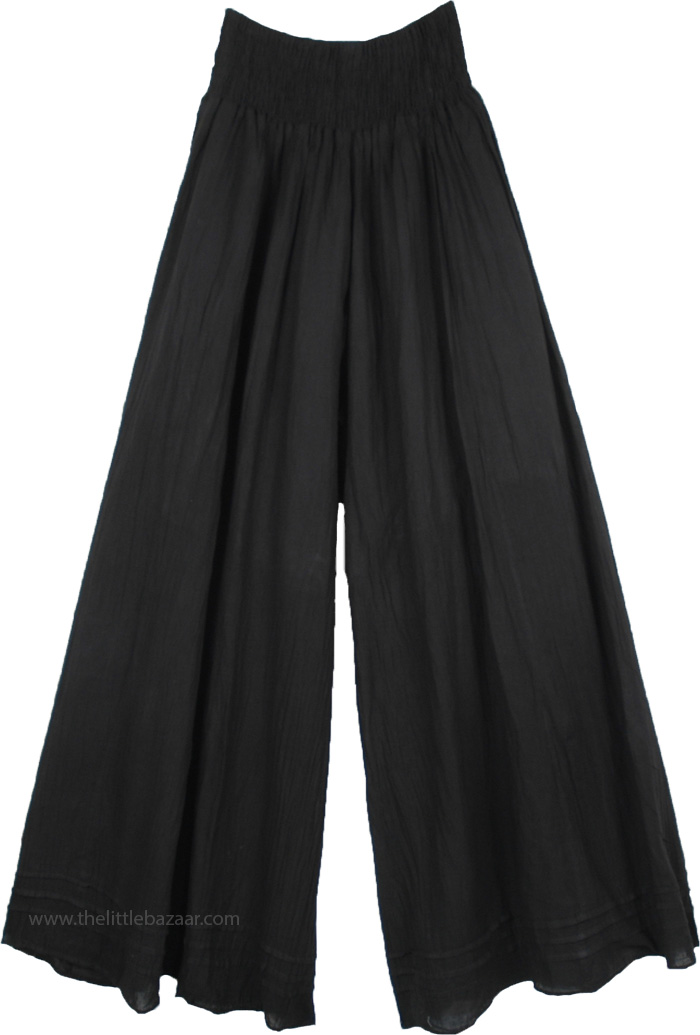 Black Handloom Cotton Wide Leg Pants Medium(30)