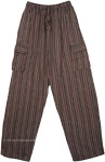 Brown Black Cotton Striped Unisex Boho Trousers with Pockets