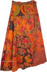 Reversible Hippie Wrap Skirt In Orange Floral Patchwork