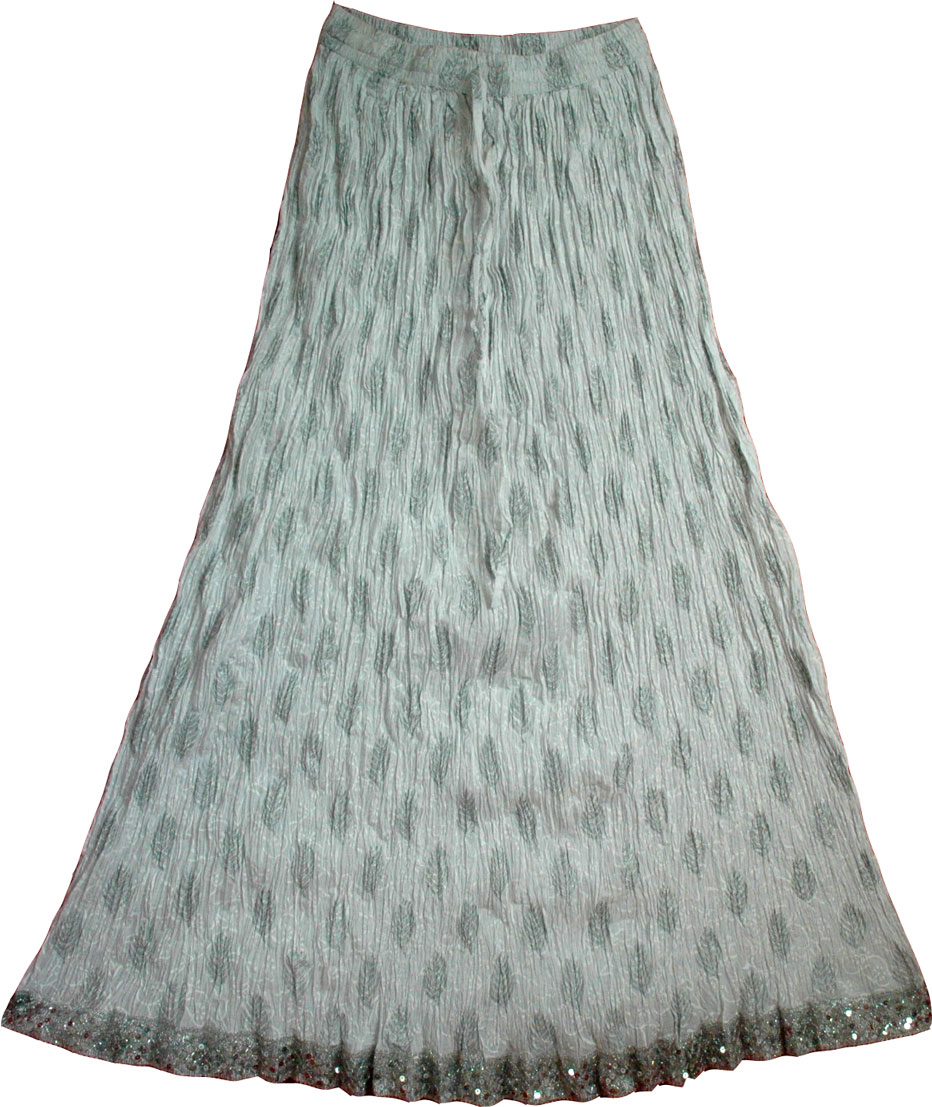 White Silver Crinkle Long Skirt