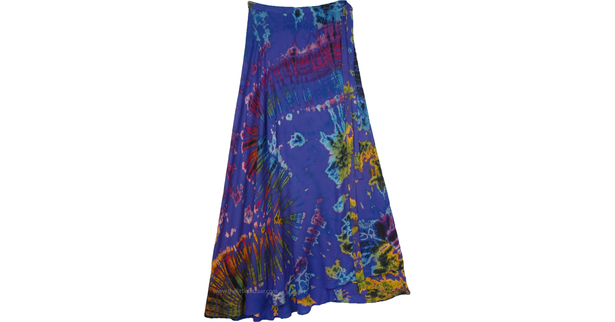 XXL Royal Blue Long Wrap Skirt with Marine Water Tie Dye | Blue | Wrap ...