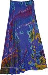 XXL Royal Blue Long Wrap Skirt with Marine Water Tie Dye