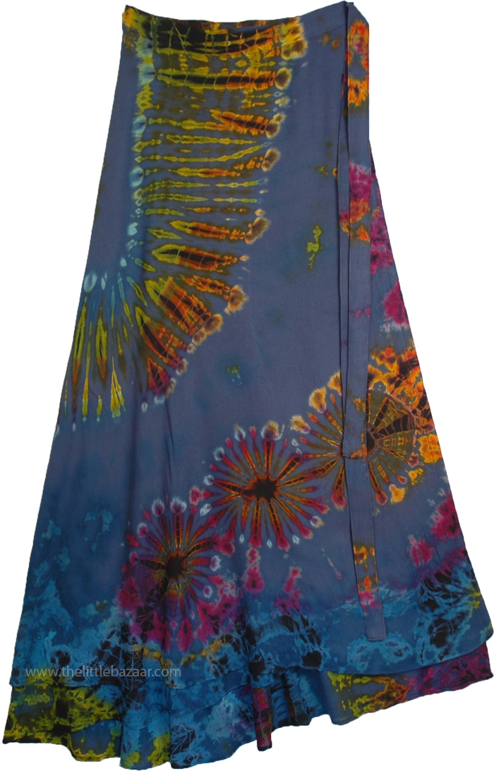 XXL Teal Tie Dye Hippie Long Wrap Around Skirt for Women
