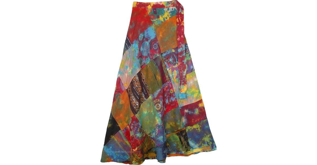 Soulful Gypsy Tie Dye Patchwork Wrap Around Skirt