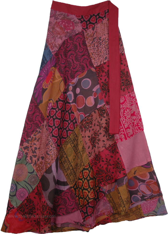 Burgundy Pink Hippie Wrap Skirt Cotton Wrap For Summer