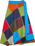 Casual Summer Hippie Wrap Up Skirt in Multicolor Solid Patch Work [6118]