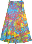 Colorful Pink Gypsy Skirt with Wrap Around Waist and Tie Dye Effect [6119]