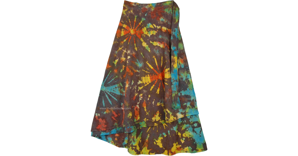 Color Splash Tie Dye Cotton Petite Wrap Skirt | Brown | Wrap-Around ...
