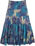 Celest Blue Wave Boho Gypsy Long Flared Skirt