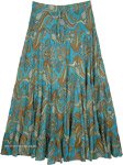 Indian Blue Skirt with Paisley and Floral Motifs in Brown [6141]