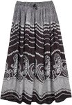 Long Rayon Skirt with Floral Designs in Black and White [6150]
