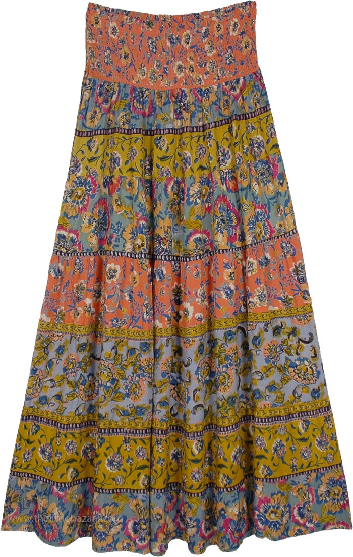 Free-Spirited Tiered Floral Print Boho Skirt