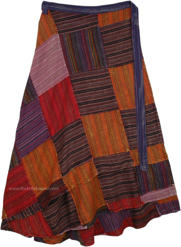 Plus Size Fall Harvest Bohemian Gypsy Patchwork Wrap Around Skirt