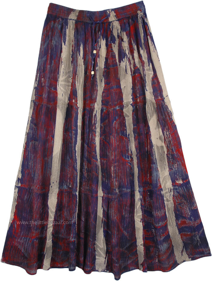 Crinkled Rayon Marble Tie Dye Summer Skirt, Marble Tie Dye Rayon Boho Street Wear Summer Long Skirt