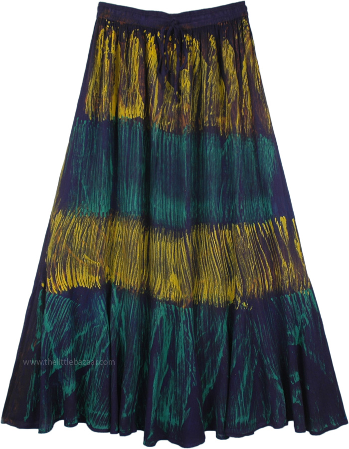 Peacock Colors inspired Gypsy Rayon Long Skirt