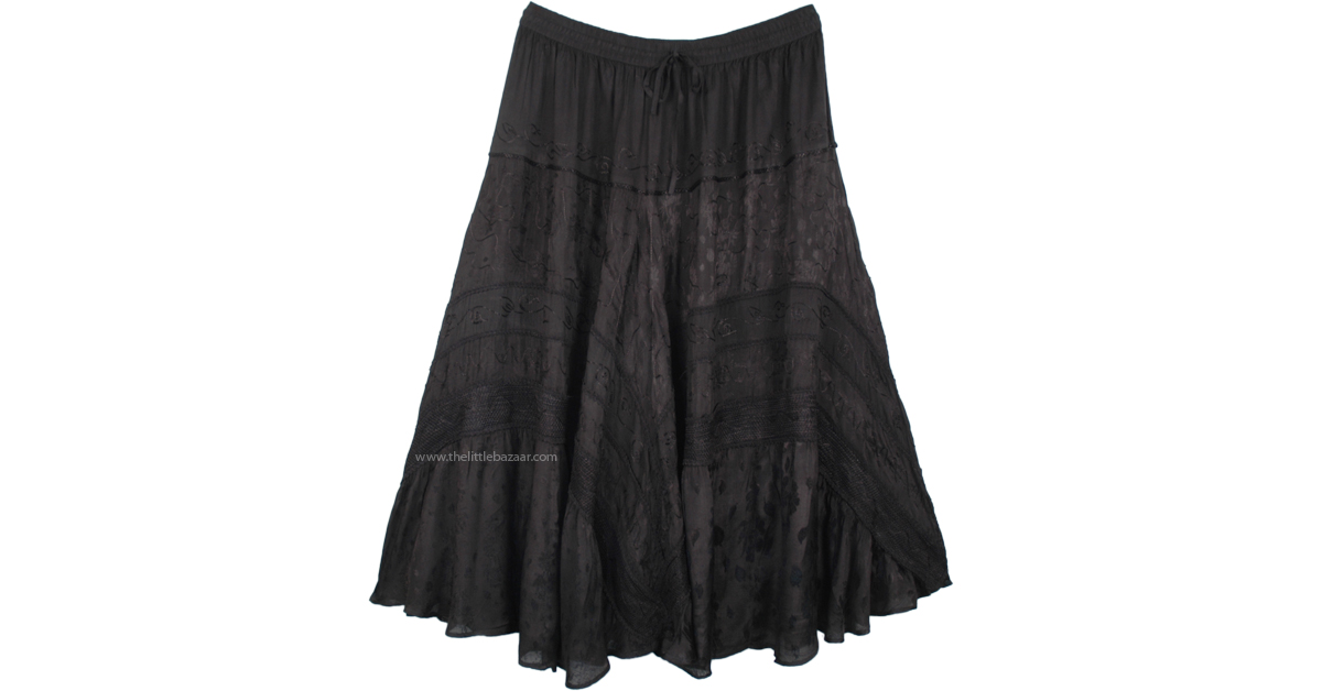 Plus Size Rayon Embroidered Medieval Gypsy Black Skirt | Black ...
