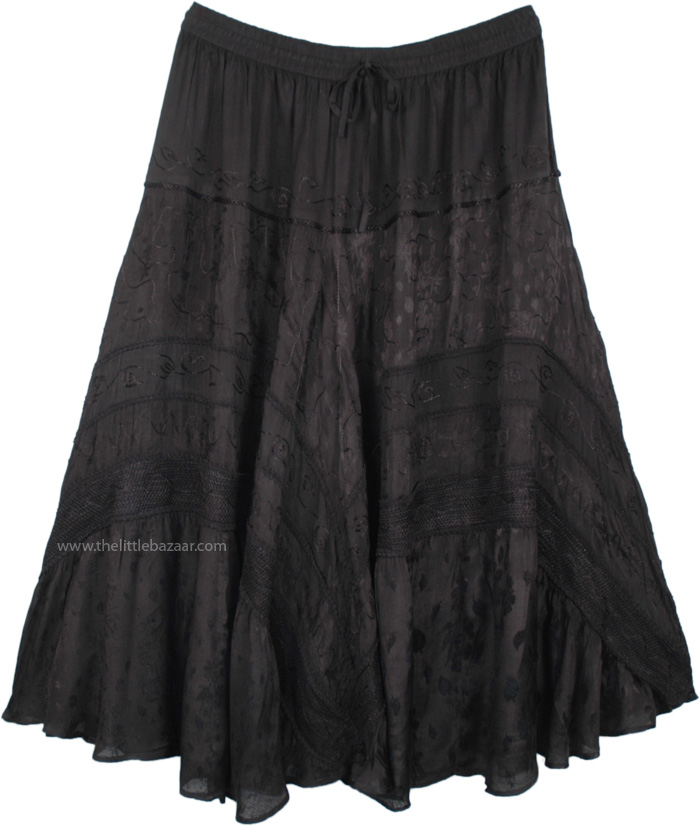 Plus Size Rayon Embroidered Medieval Gypsy Black Skirt