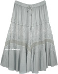 Cloud Grey Plus Size Rayon Embroidered Medieval Barn Skirt