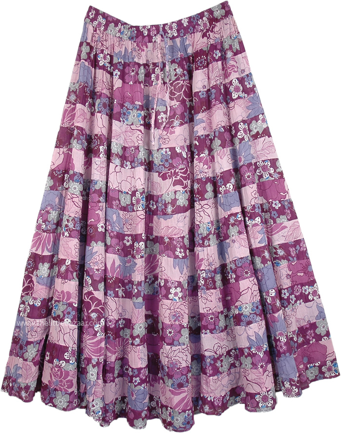Lilac Floral Cotton Summer Full Maxi Skirt