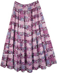 Lilac Floral Cotton Summer Full Maxi Skirt