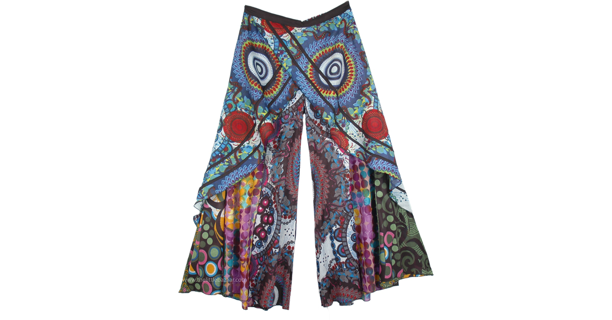 Boho Gaucho Layered Patchwork Pants Mandala Print | Multicoloured ...