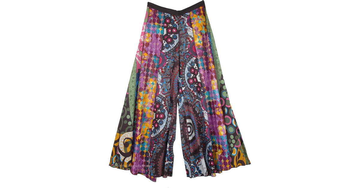 Boho Festival Hippie Colorful Wide Legs Pants | Multicoloured | Split ...
