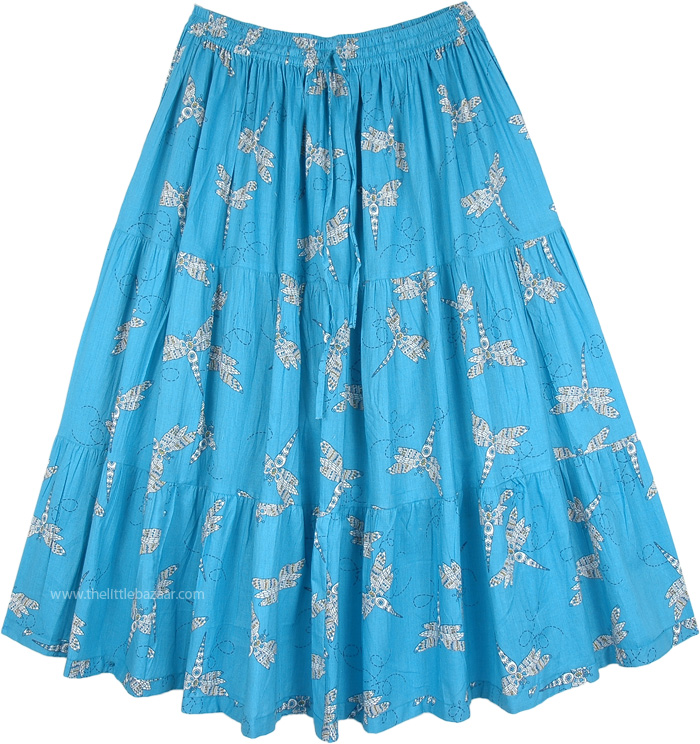 Psychic Dragonfly Cotton Summer Mid Length Skirt
