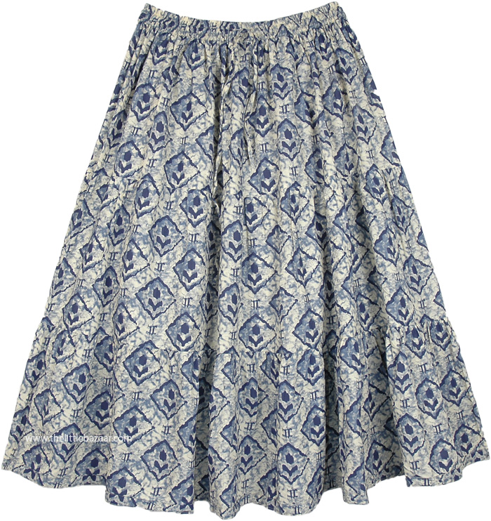 Cotton Boho Mid Length Skirt in an Artistic Print