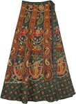 Dark Green Indian Wrap Skirt with Dancing Girl Designs [6254]