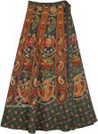 Dancing Girl Green Wrap Skirt with Traditional Elephants