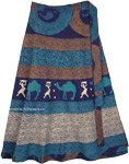 Blue Tribal Patterns Cotton Petite Wrap Skirt
