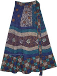 Dark Blue Indian Wrap Skirt with Abstract Print [6257]