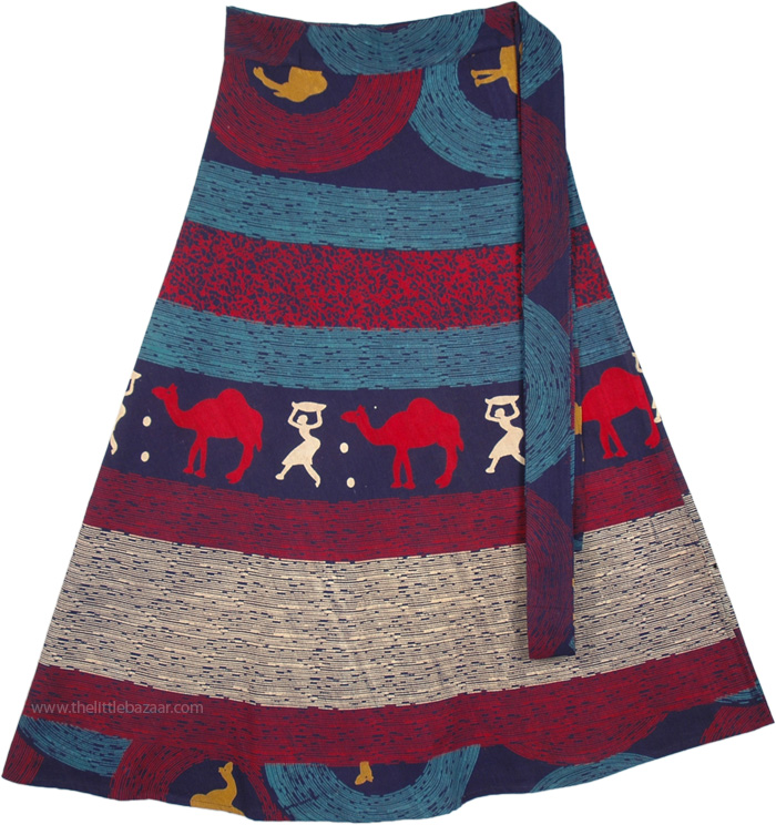 Dark Blue Indian Wrap Skirt for Petite Gypsies, Petite Long Desert Boho Summer Cotton Wrap Skirt
