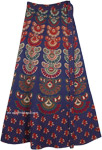 Fiji Blue Ethnic Block Print Wrap Skirt in Cotton