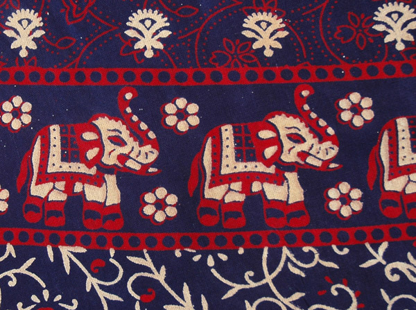 Navy Blue Cotton Wrap Elephant Print Skirt
