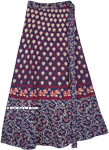 Navy Blue Cotton Wrap Elephant Print Skirt