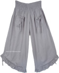 Steel Gray Cotton Crop Pants with Tie Up Front Pockets