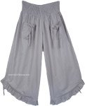 Steel Gray Cotton Crop Pants with Tie Up Front Pockets