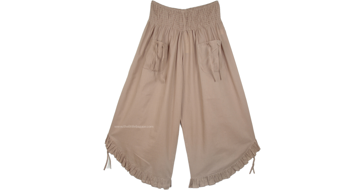 Camel Taupe Culotte Pants with Front Pockets | Beige | Split