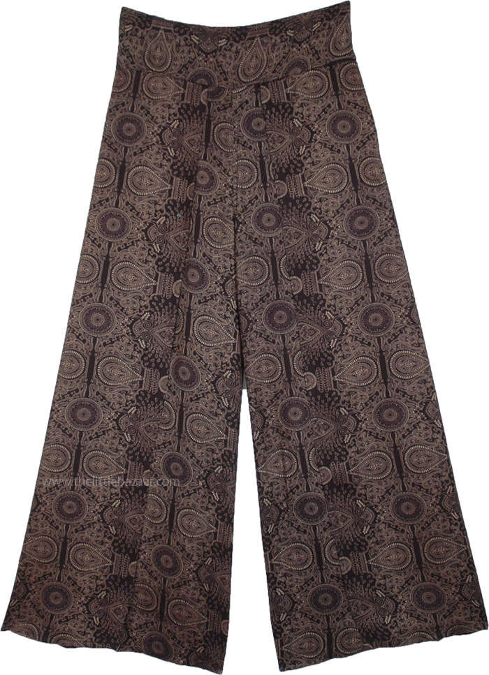 Mandala Print High Slit Flowy Hippie Festival Pants | Black | Split ...