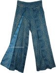 Teal Mandala Rayon Front Slit Wide Leg Palazzo Pants