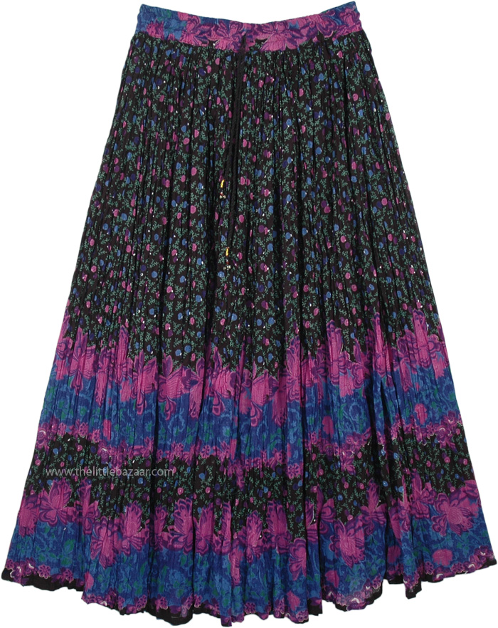 Floral on Black Summer Women Clothing, Mystic Night Flowers Casual Long Skirt