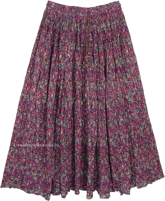 Multicolored Dense Floral Casual Long Cotton Skirt