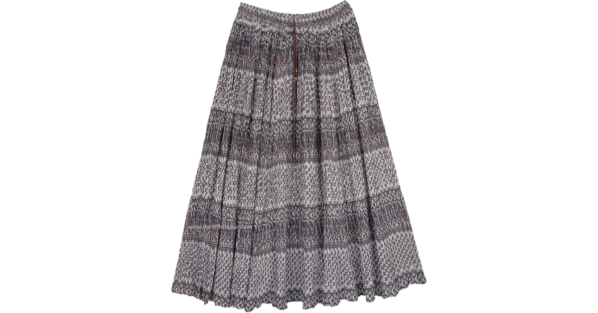 Indo Bohemian Printed Cotton Long Skirt | Black | Crinkle, Misses ...