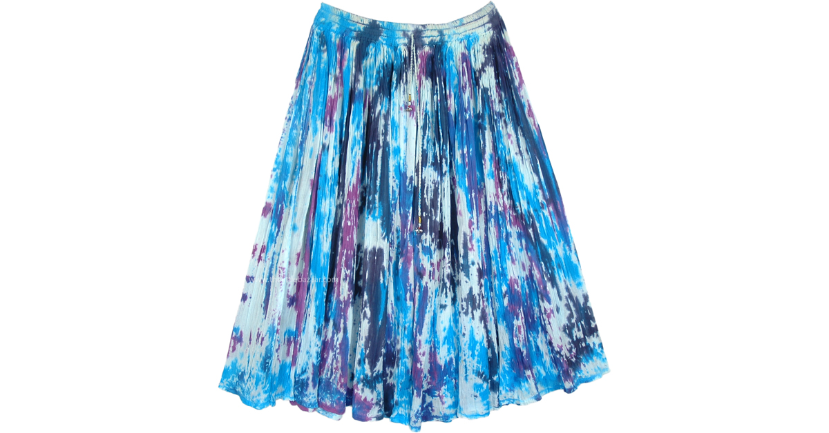 Aqua Splash Mid Length Summer Cotton Crinkle Skirt | Blue | Junior ...