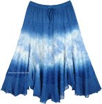Blue Gypsy Skirt with Embroidery and Beads Mid Length