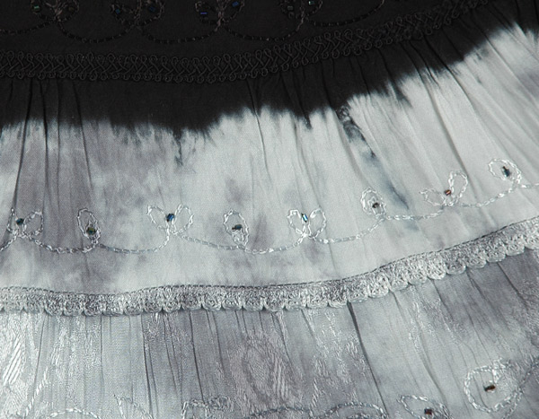 Black White Tie Dye Western Rayon Mid Length Skirt