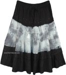 Black White Tie Dye Western Rayon Mid Length Skirt