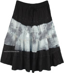 Black White Tie Dye Western Rayon Mid Length Skirt